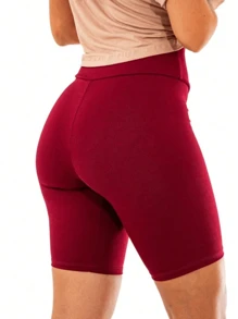 Women's Suplex Bermuda Shorts High Waist Gym Fitness Sports PLUS SIZE - Gỗ đỏ - Xem 2