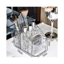 Multipurpose Organizer Box Acrylic Makeup Holder For Brush Lipstick Blush Pens 3 Cavities - Trong sáng - Xem 2