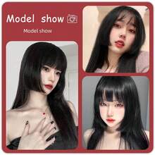 公主剪刘海合成直发假发 24 英寸长耐热黑玫瑰紫色假发派对角色扮演假发 - 彩色 - 查看 11