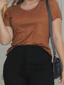 SUEDE Blouse Women's Suede T Shirt Casual Fashion - Rỉ Nâu - Xem 1