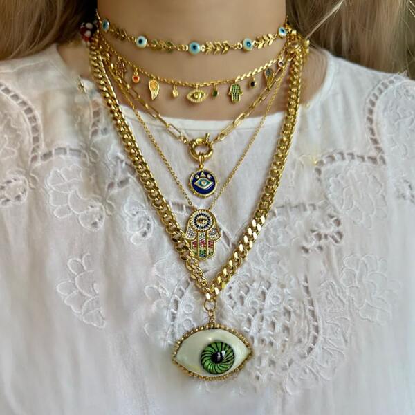 Collier pendentif œil du mal mode grande taille pour femmes, couleur or, pendentiœilil du mal, colliers porte-bonheur, bijoux turcs esthétiques pour femmes, micro-pavé, pour soirée