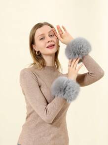 1 Cặp tay áo nhung mùa đông cho nữ, phụ kiện giữ ấm tay, kiểu lông dài, thích hợp sử dụng hàng ngày vào mùa đông - A - Xem 8