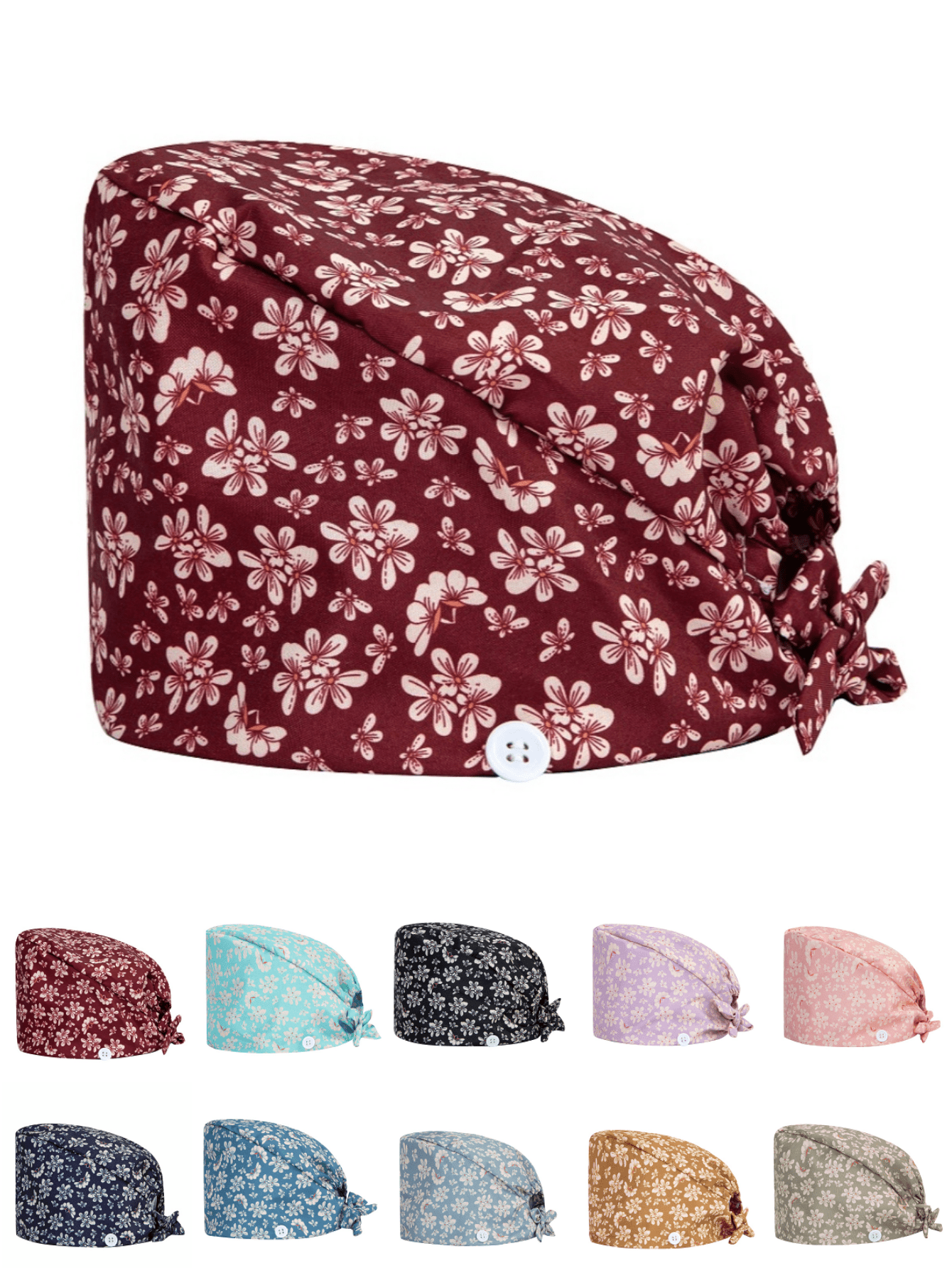 قبعة زي طبي نسائية ذات طبعة زهرية عالية الجودة مع...