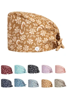 1pc Women's Floral Print Tie Knot Design Top-Grade Work Hat Nursing Cap, With Elastic Back And Mask String Hook On Side, Suitable For Doctors, Nurses, And Other Hospital, Beauty Salon, And Veterinary Clinic Workers - Multicolor - View 4