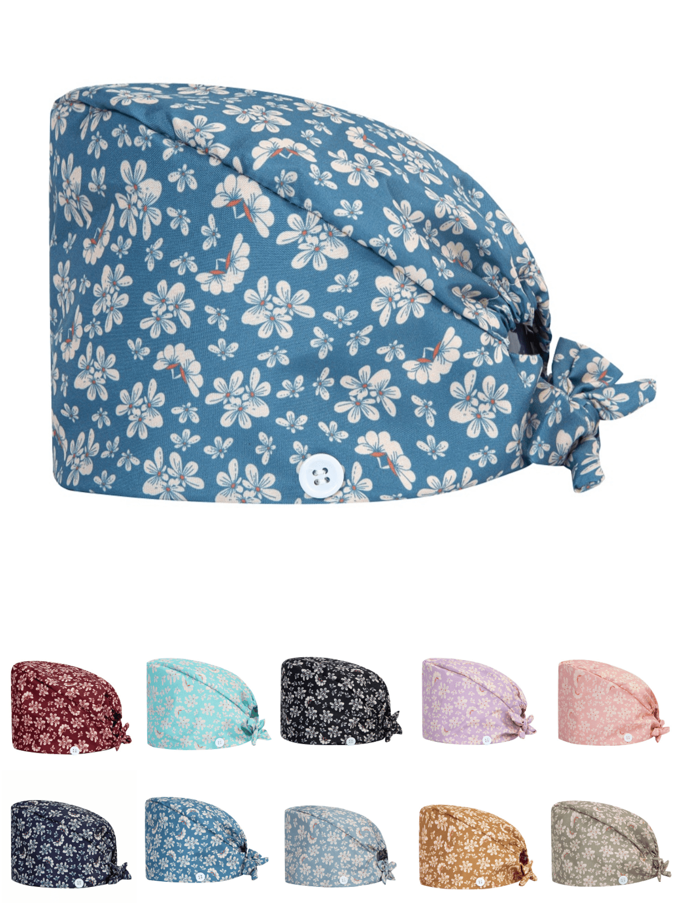 قبعة زي طبي نسائية ذات طبعة زهرية عالية الجودة مع...