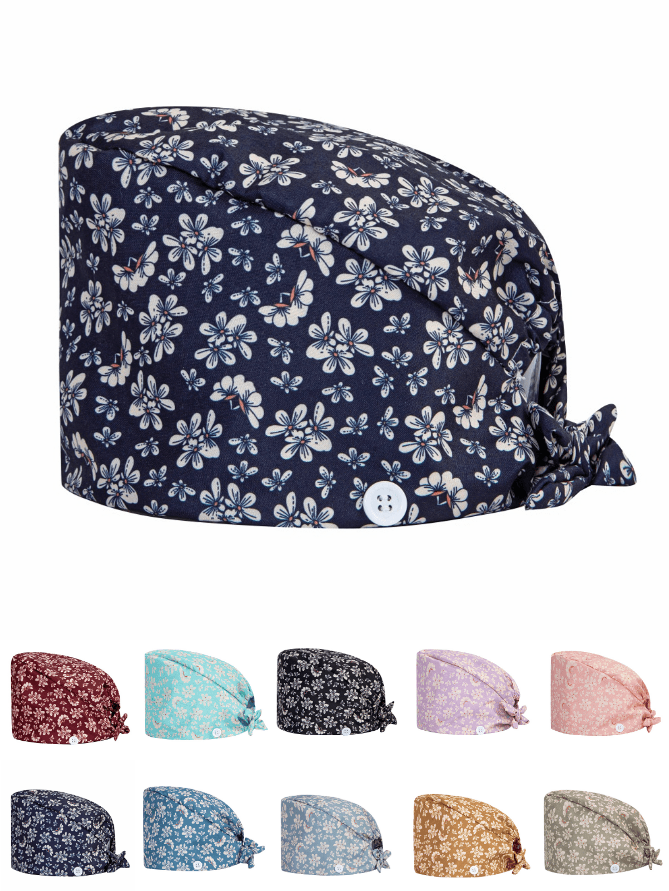 قبعة زي طبي نسائية ذات طبعة زهرية عالية الجودة مع...