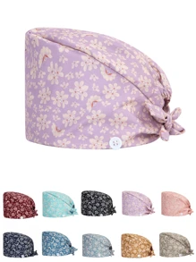 1pc Women's Floral Print Tie Knot Design Top-Grade Work Hat Nursing Cap, With Elastic Back And Mask String Hook On Side, Suitable For Doctors, Nurses, And Other Hospital, Beauty Salon, And Veterinary Clinic Workers - Multicolor - View 7