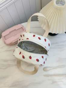 Portable Lunch Bag Waterproof Thermal Insulated Lunch Box Bento Pouch Dinner Insulation Bag Student Thickened Cute Lunch Fruit Bag Pink Leopard Print Small Floral Back To School Supplies Bag For School School Accessories School Stuff