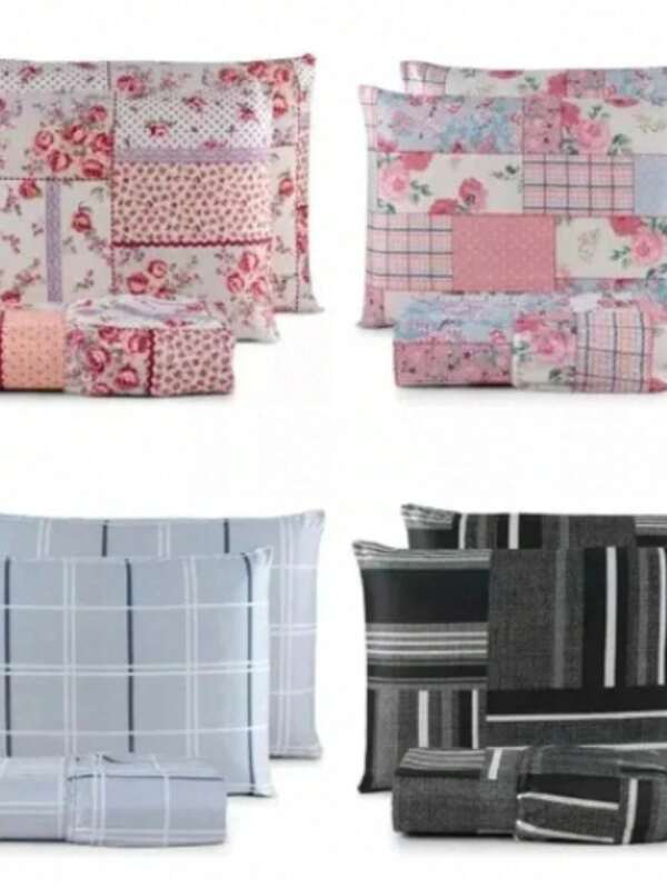 Lençol Casal Estampado 3 Peças com Elástico Cores Variadas