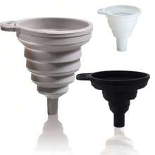 Juego de 3 embudos de cocina, S/M/L, accesorios de cocina, embudos plegables de silicona para rellenar botellas de agua, transferencia de líquidos/polvos, embudos para rellenar botellas, embudo de silicona plegable para frascos, embudo grande plegable para enlatado para botes de boca ancha y regular (Negro+Blanco+Gris)