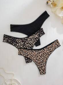 3 件装女士多色豹纹低腰丁字裤 - 彩色 - 查看 3
