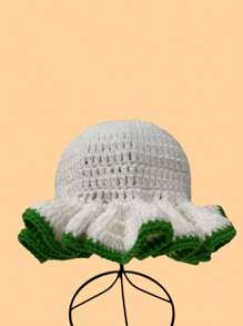 1 件女士手工钩编荷叶边针织贝雷帽，成人软边钟形帽，轻质镂空蕾丝无檐小便帽，有弹性，Y2K 风格，适合日常穿着、摄影、聚会、野餐、户外活动，保暖、防风、保暖耳朵、圣诞节