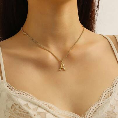 1pc Fashion Simple Style Women's Gold Alphabet Pendant Necklace For Women