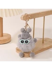 1 件仿兔毛精灵毛绒吊坠、包包可爱娃娃吊坠、汽车钥匙扣（眼镜颜色随机）