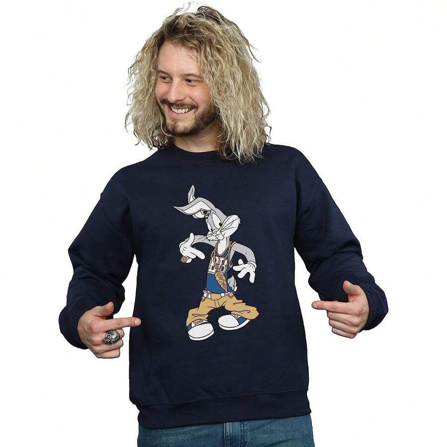 LOONEY TUNES Mens Rapper Bugs Bunny Sweatshirt (Navy Blue) | SHEIN USA