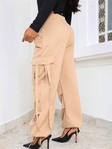 Women's Pants New Jogger Wide Trap Parachute Pockets On The Leg With Tie At The Front Elegant Skateboard Stylish Modern Fashion Blogger Skaters 2025 Promotion - Màu be - Xem 2