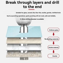 Juego de 10 piezas de brocas de diamante, sierras de orificios redondos revestidos de 3mm-50mm para baldosas, mármol, vidrio, cerámica - Plateado - Ver 7