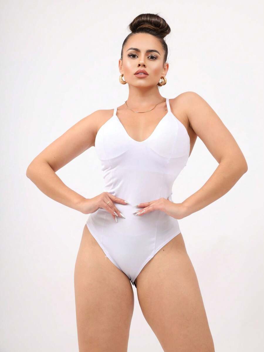 Women's Bodysuit With Straps, Suplex Fashion Bodysuit - trắng - Xem 1