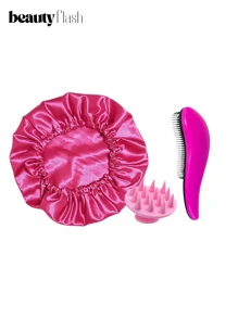 Satin Kit + Wash Brush + Massaging Brush For All Hair Types Professional - Màu Hồng Tươi - Xem 1