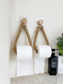 1 Giá để giấy vệ sinh dạng dây thừng, dây gỗ đan, vải không mùi, giá để giấy không cần khoan - người giữ giấy vệ sinh - Xem 1