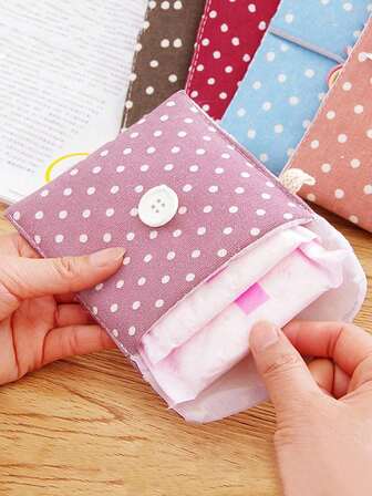 1PC Cute Cartoon Multi-Purpose Waterproof Storage Bag - Big Capacity Sanitary Napkin Storage Bag Cosmetic Storage Bag Student Travel Essentials Pencil Bag Wallet Stationery Storage Bag (The Printing Position Of The Pattern Is Not Fixed,Purple Dots Shipped Randomly)