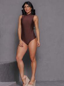 HIGH NECK TANK TOP BODYSUIT - Marrón Chocolate - Ver 5