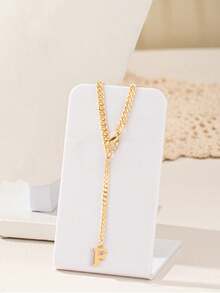 1 套 2024 流行时尚金属链 26 字母项链、手链和耳环首饰套装，适合女性日常佩戴的百搭配饰 - 金色 - 查看 58