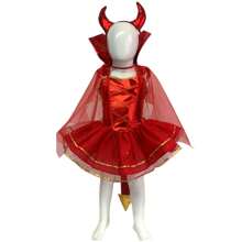 Disfraz Halloween Diablita Roja Con Capa Y Diadema Niñas - Rojo - Ver 1