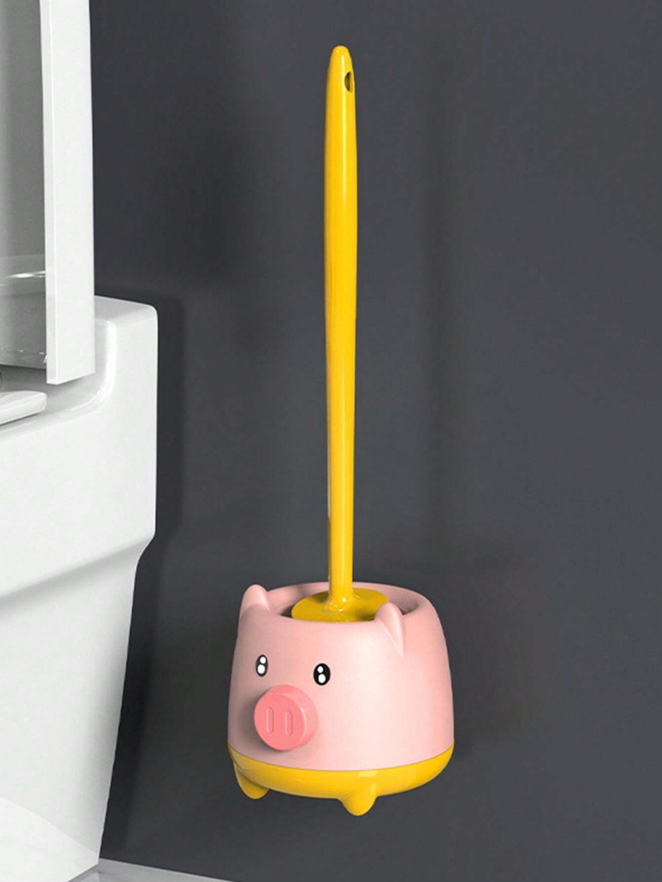 PigShaped Toilet Brush, WallMounted Plastic, Deep Cleaning, No Dead