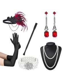 8 件 1920 年代 Flyby Gatsby 配饰套装，时尚咆哮的 1920 年代头饰，珍珠项链，手镯，耳环，手套，女士配饰万圣节装饰舞会