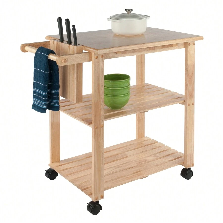 Traditional Utility Kitchen Cart With PullOut Cutting Board And Knife