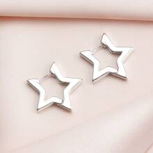 1 对环状耳环 14K 镀金空心星形设计搭配日常服装派对配饰完美时尚装饰 - 如圖 - 查看 8