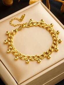 1 peça pulseira com pingente de borla, elegante, vintage, minimalista, versátil, de aço inoxidável, com corrente de esferas, para mulheres