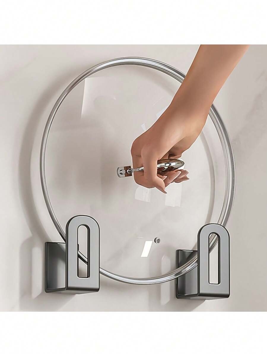 1pair Wall Mounted No Drill Kitchen Pot Lid Storage Rack