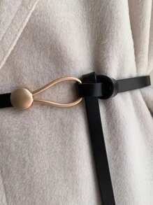 1pc Black PU Leather Knotted Skinny Belt For Daily Casual Wear, Women Summer, School Fall, Autumn, Halloween - Black - View 2