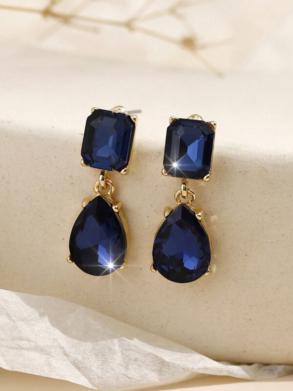 1 Par de Brincos Fashion Versáteis de Luxo, Estilo Boho, Embelezados com Strass de Liga Metálica