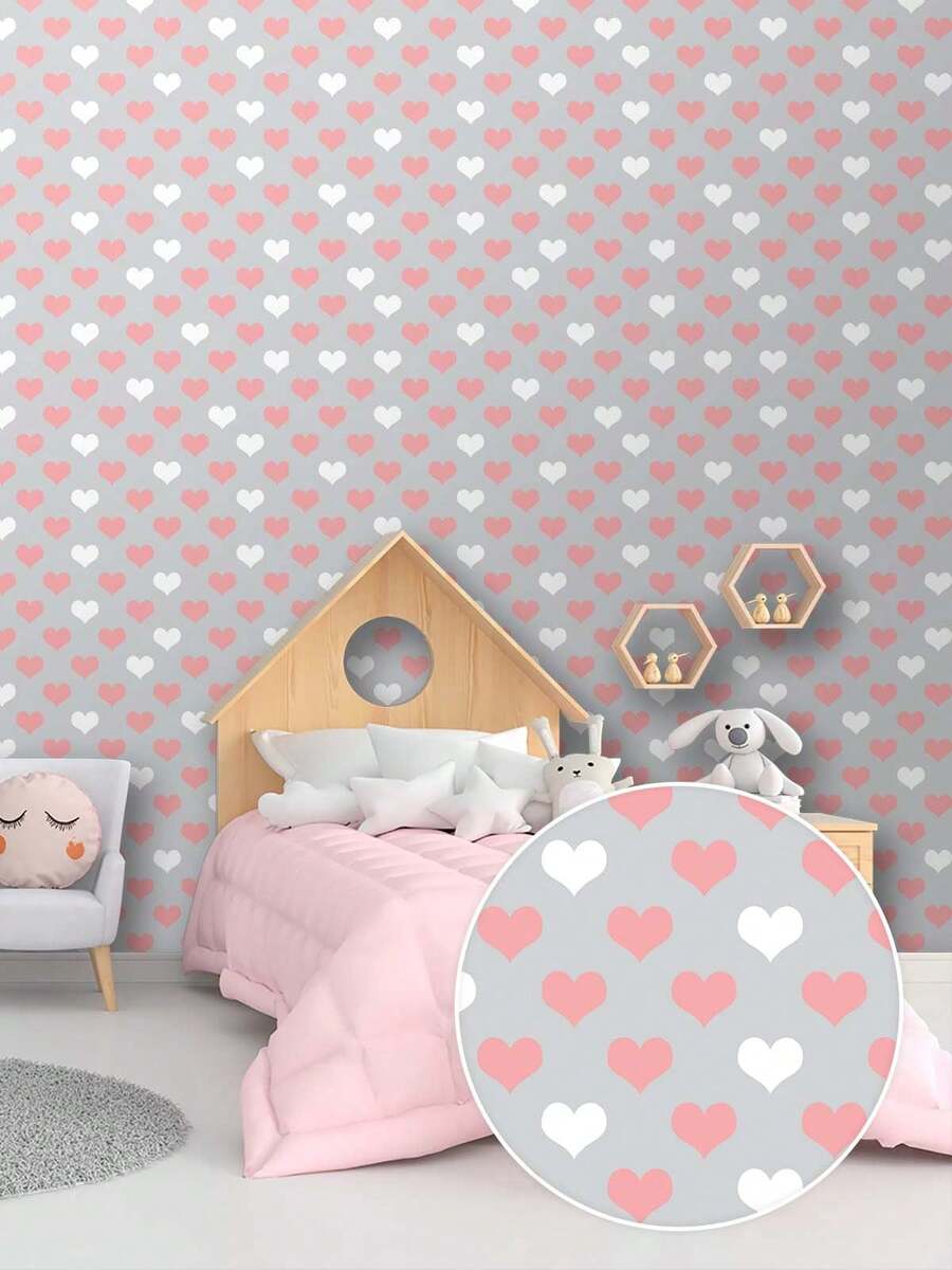 5 Meter Roll Self-Adhesive Wallpaper Delicate Hearts Washable Bedroom Living Room Kitchen Bathroom - 型號01 - 查看 1