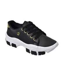 Tênis Casual Feminino Plataforma Confortável 24 Horas - Preto - Visão 2