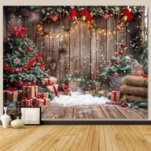 Festive Christmas Backdrop - Rustic Wooden Wall & Floor Design For Holiday Photos, Party Decorations, And Room Ambiance - Multicolor - View 3