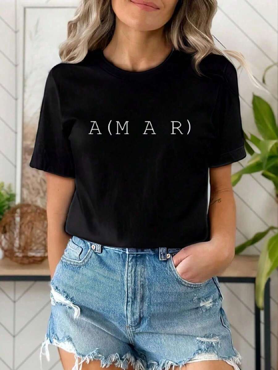 Women's T-Shirt Printed With A(Sea) - 黑色 - 查看 1