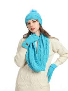 4 sztuki/zestaw w stylu europejskim, czapka zimowa damska, szalik, rękawiczki i skarpetki