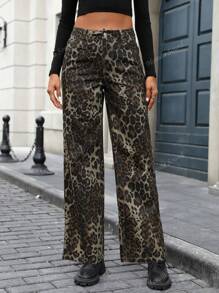 Jeans droits pour femmes Mobula Sound, polyvalents, décontractés et tendance, avec imprimé léopard