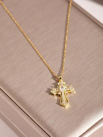 1 st söt strassdekor ihåligt korshängande halsband, religiös välsignelse smycken, ett perfekt val för påskpresent