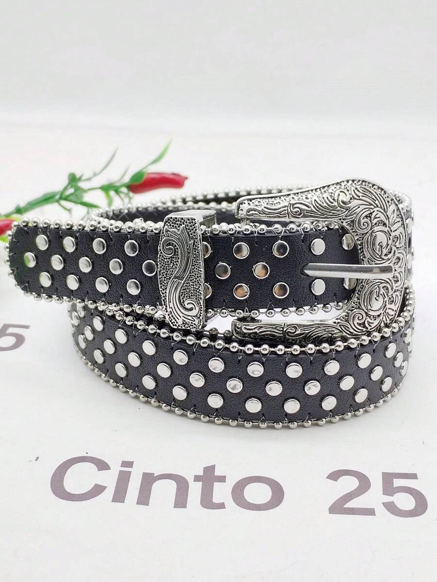 ACCESSORIES Women's Belts 2.8cm Fashion Punk Rivet Inlaid - Black - View 1