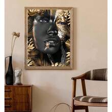 现代非洲女性金色帆布艺术，31.5x47.24 英寸 - 客厅和卧室无框墙面装饰 - D - 查看 3