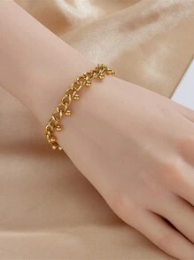 1 peça pulseira com pingente de borla, elegante, vintage, minimalista, versátil, de aço inoxidável, com corrente de esferas, para mulheres