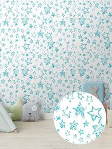5 Meter Roll Self-Adhesive Wallpaper Turquoise Stars Washable Bedroom Living Room Kitchen Bathroom - 型號01 - 查看 2