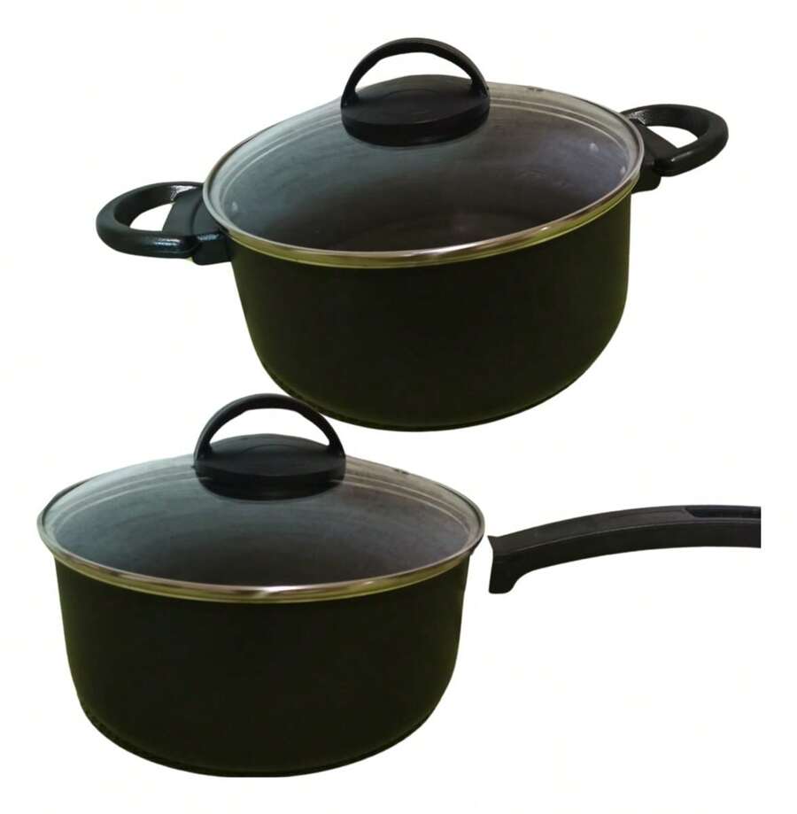 Large Casserole Set Non-Stick Teflon Glass Lid 2 Units - 黑色 - 查看 1