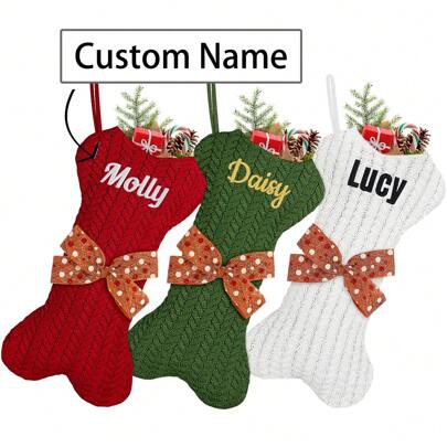 반려동물 맞춤형 크리스마스 양말, 맞춤 이름 크리스마스 양말, 개와 고양이에게 이상적, 축제 시즌을 기념하기 위한 큰 크리스마스 양말, 반려동물을 위한 완벽한 크리스마스 선물, 니트 뼈 양말