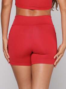 LOT FITNESS Women's Sports Shorts Gym Fitness Polyamide Basic Black With Pocket - 紅色 - 查看 2